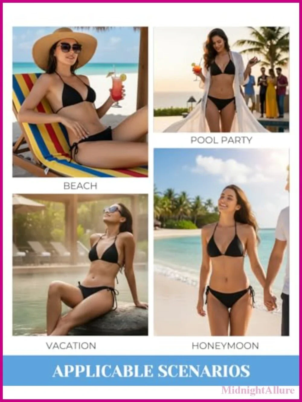 Women Triangle Bikini Set Tie Side Halter Swimwear Removable Push Up